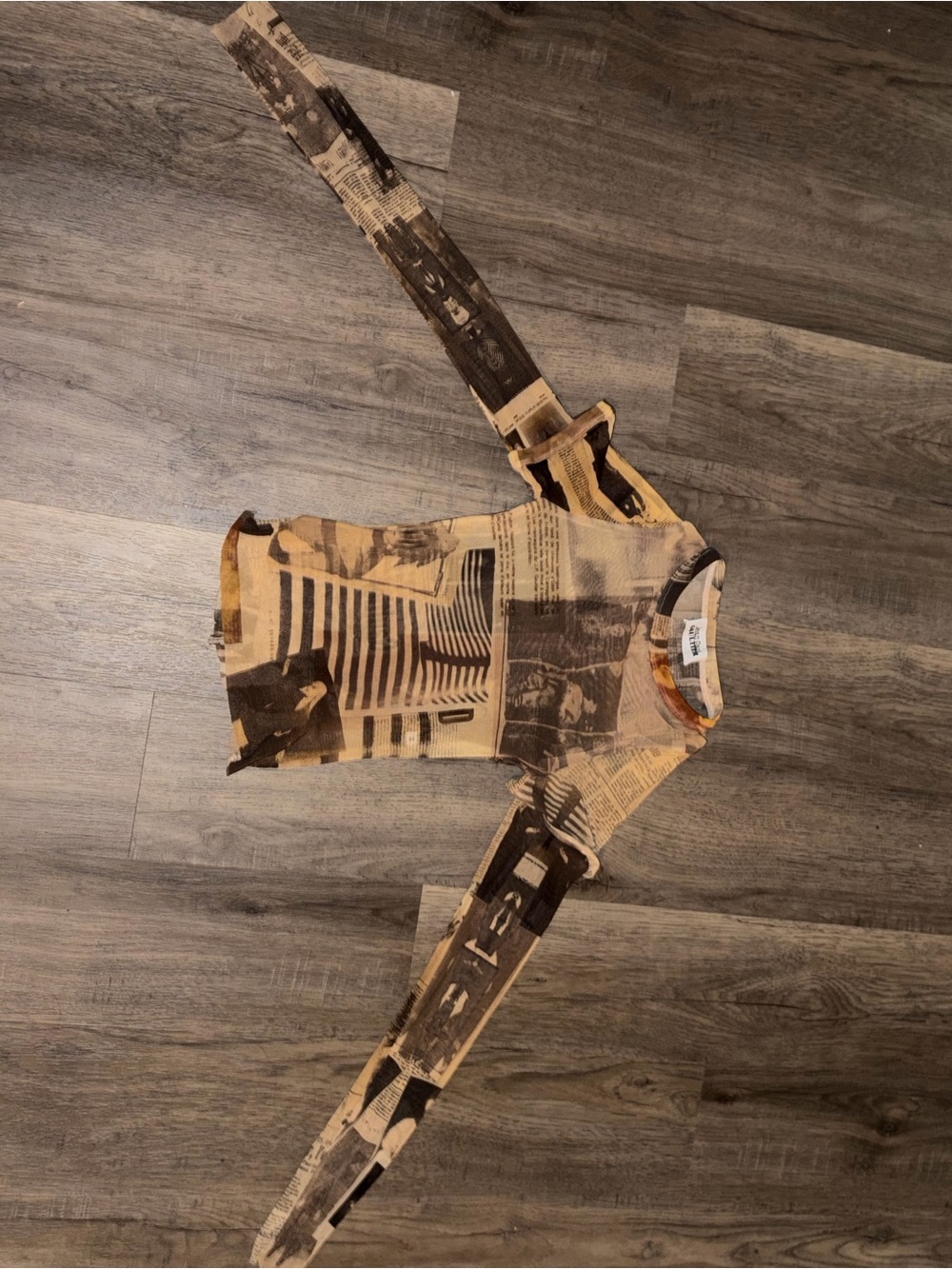 Jean Paul Gaultier Beige and Brown Newspaper Print Long-Sleeve Top